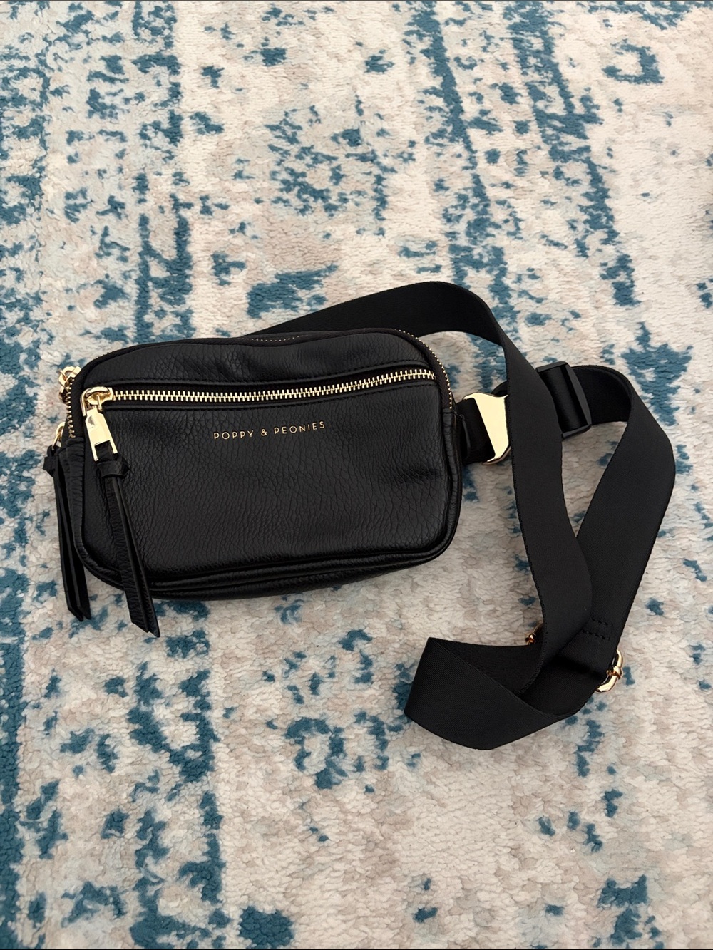Poppy & Peonies Black Belt Bag